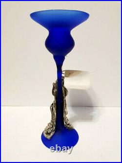 Vintage Murano Glass Candlestick Blue Candle Holder Decorative Decor Vase Flower