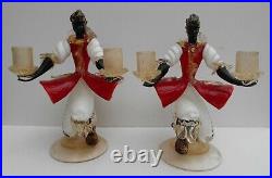 Vintage Murano Glass Candlesticks Blackamoor Figures Twin Sconce Venetian