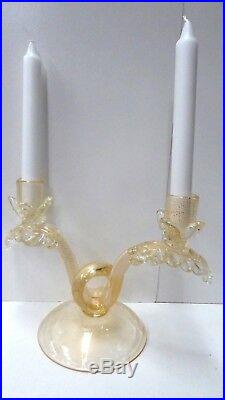 Vintage Murano Gold Flake Candelabra Candle Stick MID Century Decorative