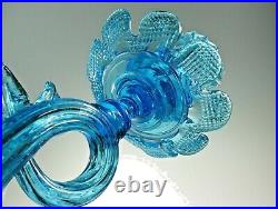 Vintage Murano blue Glass Dolphin Candlestick, 14 Venetian Art Glass