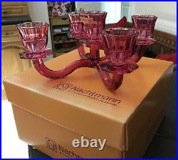 Vintage Nachtmann Rose Pink Glass Four Arm Low Candle Holder Candelabra