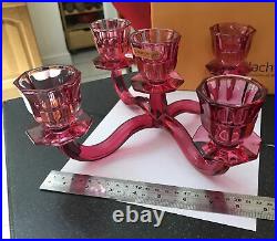 Vintage Nachtmann Rose Pink Glass Four Arm Low Candle Holder Candelabra