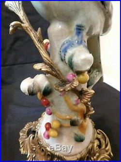 Vintage PAIR 14 Porcelain Cast Bronze or Brass Parrot Bird Candlestick Holders