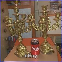 Vintage PAIR OF ANTIQUE 35CM Brass Candlesticks Candelabra VERY OLD & HEAVY