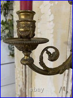 Vintage PAIR Old French BRASS Candle Sconce Wall VICTORIAN Holders Candlesticks