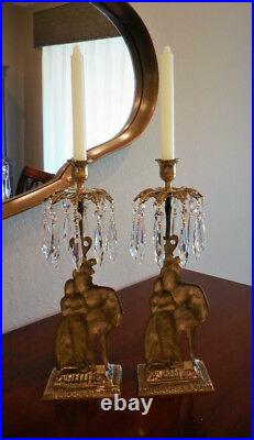 Vintage Pair (2) Brass Waterfall Design Girandole CandleSticksHolders