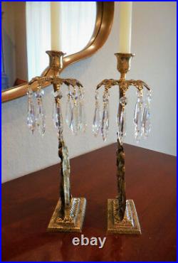 Vintage Pair (2) Brass Waterfall Design Girandole CandleSticksHolders