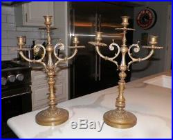 Vintage Pair (2) Ornate Brass Candelabras Candle Sticks 18 3/4 Tall