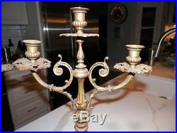 Vintage Pair (2) Ornate Brass Candelabras Candle Sticks 18 3/4 Tall