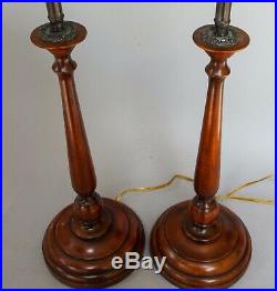 Vintage Pair (2) Solid Wood Candlestick Style Table Lamps