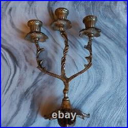 Vintage Pair Antique Ornate French Ormolu 3 Arm Brass Candelabras Will Separate