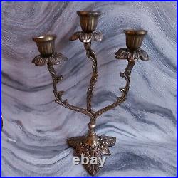 Vintage Pair Antique Ornate French Ormolu 3 Arm Brass Candelabras Will Separate