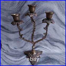 Vintage Pair Antique Ornate French Ormolu 3 Arm Brass Candelabras Will Separate