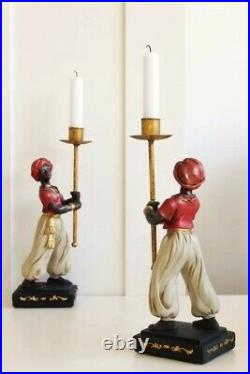 Vintage Pair Blackamoor Candlesticks Candle Holders figures figurines figure