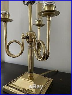 Vintage Pair Brass Bouillotte 3 Arm French Horn Candle Stick Table Desk Lamp