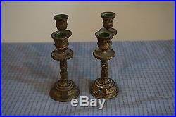 Vintage Pair Brass Candlestick Holder Candelabra Olympic Torch Torchiere Mantel