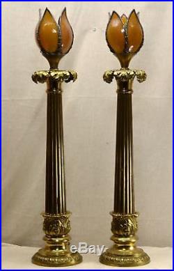Vintage Pair Brass Candlestick Lamps Mantel/entry/buffet/table Working