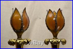 Vintage Pair Brass Candlestick Lamps Mantel/entry/buffet/table Working