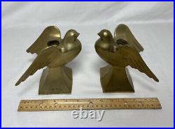 Vintage Pair Brass Metal Bird Candle Holders Pair Fixtures MCM Mid Century