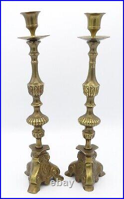 Vintage Pair Brass Tall French Style Church Altar Candlesticks