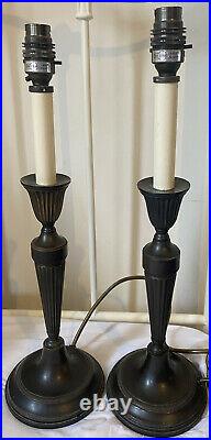 Vintage Pair Bronze Brass Corinthian Column Table Console Lamps Tall