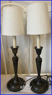 Vintage Pair Bronze Brass Corinthian Column Table Console Lamps Tall