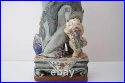Vintage Pair Chinese Porcelain Foo Dog Statue Candle Stick Holders 11 tall