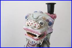 Vintage Pair Chinese Porcelain Foo Dog Statue Candle Stick Holders 11 tall