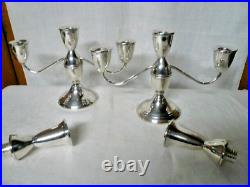 Vintage Pair Duchin Sterling Silver 3-Lite Candelabra / Candlesticks Convertible