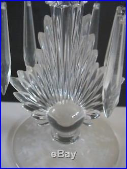 Vintage Pair FOSTORIA Etched MAYFLOWER Candlestick holders FLAME w prisms