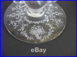 Vintage Pair FOSTORIA Etched MAYFLOWER Candlestick holders FLAME w prisms