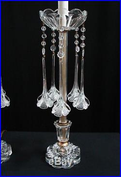 Vintage Pair French Glass Flowers Candlestick Boudoir Mantel Buffet LAMPS