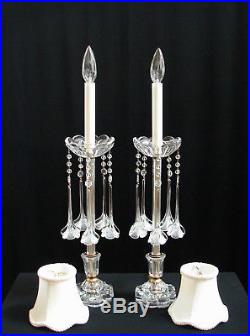 Vintage Pair French Glass Flowers Candlestick Boudoir Mantel Buffet LAMPS