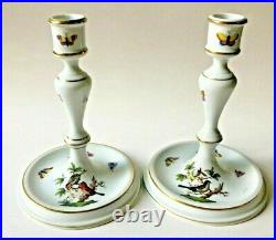 Vintage Pair Herend Rothschild Bird Butterfly & Insect Candlesticks Hungary