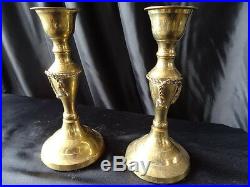 Vintage Pair Italian Roman Catholic Brass Antique Candlesticks