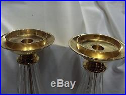 Vintage Pair Lead Crystal Brass 14.75 Tall Candlesticks Candle Holders NICE