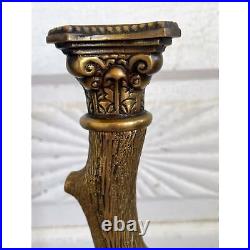 Vintage Pair MCM Bronze Candlestick Holders Cut Tree Branches