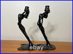 Vintage Pair MMA Bronze Art Deco Nymph Sculpture Candlesticks Holders, 10 3/4 T