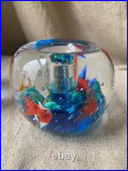 Vintage Pair Murano Glass Fish Aquarium Paperweight Candle Holder Candlesticks