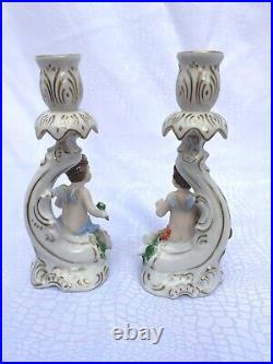 Vintage Pair Of Capodimonte Porcelain Candlesticks