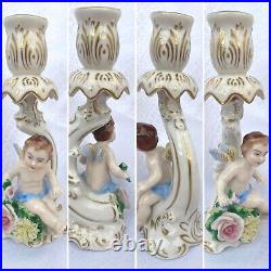 Vintage Pair Of Capodimonte Porcelain Candlesticks