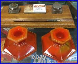 Vintage Pair Of Davidson Orange Cloud Glass Candle Sticks