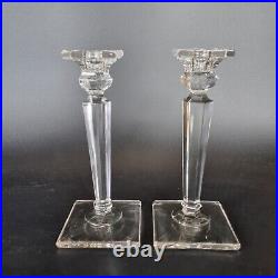 Vintage Pair Of Glass Candlesticks Square Feet 23.5cm High