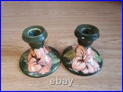 Vintage Pair Of Moorcroft'Hibiscus' Green Candlestick Holders Made in England