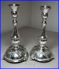 Vintage Pair Of Repouse Sterling Silver Candle Sticks