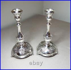 Vintage Pair Of Repouse Sterling Silver Candle Sticks