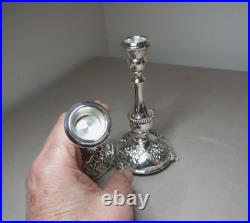 Vintage Pair Of Repouse Sterling Silver Candle Sticks