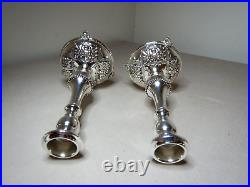 Vintage Pair Of Repouse Sterling Silver Candle Sticks