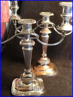 Vintage Pair Of Silver Plate On Copper Three Branch Candelabra/ Candlesticks