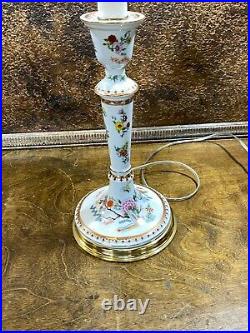 Vintage Pair Porcelain Candlestick Table Lamps with original Shades Pr Lights